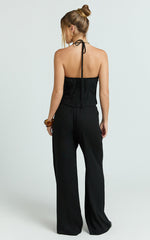 Zia Two Piece Set - Beaded Top and Wide Leg Pant Set in Black