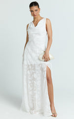 Ziva Maxi Dress - Jacquard Cowl Neck Dress in White